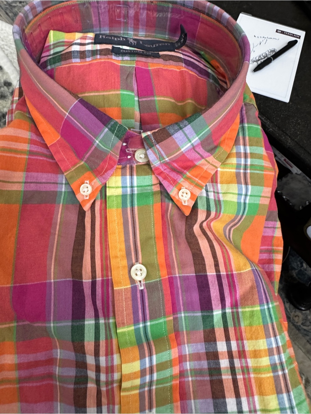 NEW XL Ralph Lauren Men’s Orange Pink Plaid Button-Down Custom fit Shirt - Picture 3 of 11